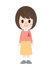 A plainclothes girl with a red ribbon