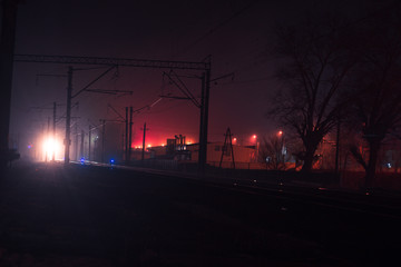 Fototapeta na wymiar night landscape on the railroad