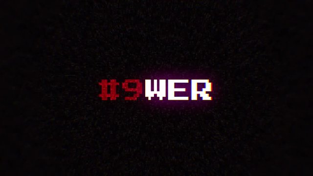 Intentional digital artifact injection fx animation, decoding a noisy scambled 8-bit text: power.