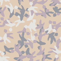 Urban UFO camouflage of various shades of beige, blue, purple and white colors