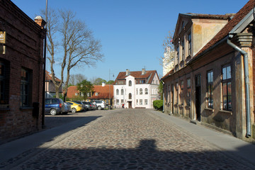 Fototapeta na wymiar Latvia.On the streets of the old town of Kuldiga.