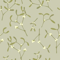 Materiał do szycia mistletoe branches with berries messy seamless pattern on olive background