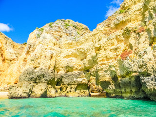 Rock formations in the beautiful beach of Praia Dona Ana, Lagos, Algarve, Portugal