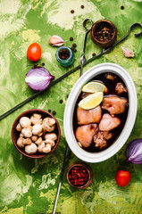 Raw marinated chicken meat