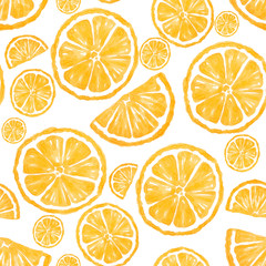 Obraz premium Seamless pattern painting with yellow lemon isolated on white background