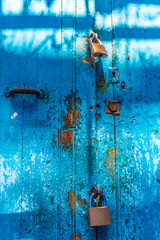 Close up of an old door locked in chefchaouen, Morocco