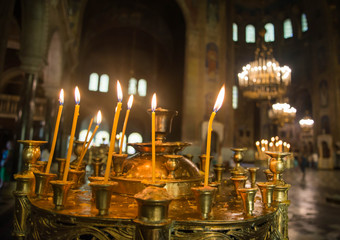 Church Candles inside Bulgarian Orthodox cathedral