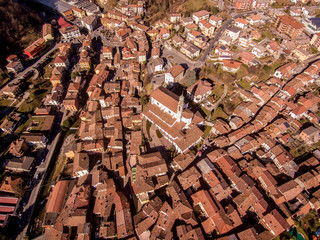 aerial view of the city of Vertova, Bergamo, Lombardia, Italy
