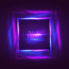 Neon sign. Square frame with glowing and light. Neon abstract background. vector banner for text