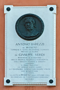 targa commemorativa a Antonio Barezzi mecenate di Giuseppe Verdi