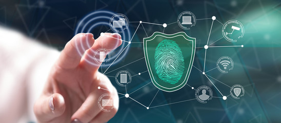 Woman touching a data security concept