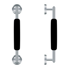 Door handle with Soft black rubber in front and side view isolated on white background.