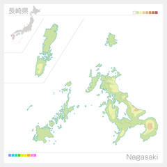長崎県の地図（等高線・色分け）