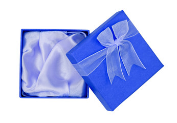 Valentines and new years 's day ,Open blue gift box top view white background.Clipping path- Image