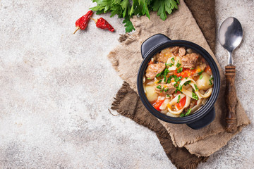 Traditional oriental uzbek soup lagman