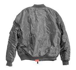 Blank Pilot bomber jacket grey color back view on white background