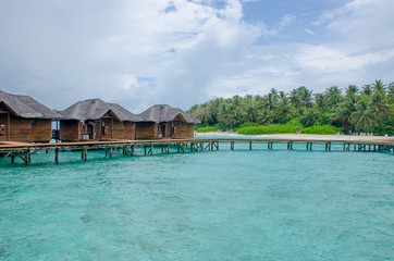 Beautiful landscape of the house on water on the island of Maldives