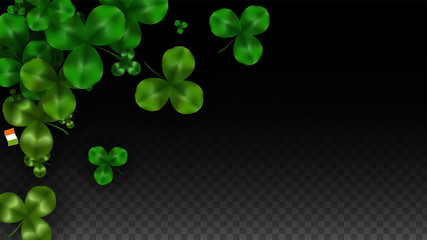 Vector Clover Leaf  and Ireland Flag Isolated on Transparent Background. St. Patrick's Day Illustration. Ireland's Lucky Shamrock Poster. Invitation for Irish Concert in Pub. Tourism in Ireland.
