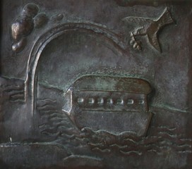 Noah Flood story, Illustrations of stories from the Bible on doors Basilica of the Annunciation in...