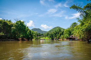 blue sky river lake mountain wildlife Kanchanaburi Thailand