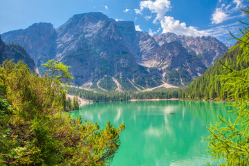 idyllic landscape with lake and mountains