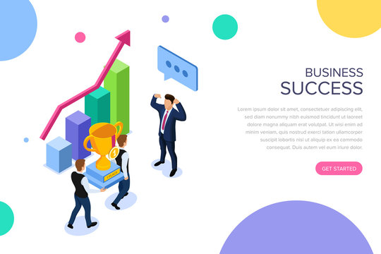 Business success or teamwork concept with characters. Can use for web banner, infographics, hero images. Flat isometric vector illustration isolated on white background.