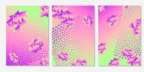 Colorful backgrounds with triangles and circles. Geometric. Templates for card, banner, poster, flyer, cover.