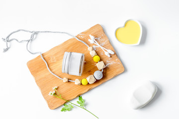 natural organic cosmetics for baby on white background top view