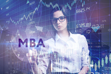 The concept of business, technology, the Internet and the network. A young entrepreneur working on a virtual screen of the future and sees the inscription: MBA