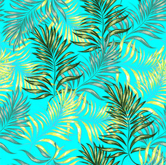 Fototapeta na wymiar Seamless pattern of a tropical palm tree, jungle leaves. Vector floral pattern.