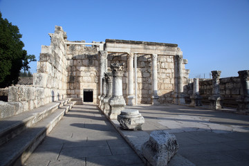 Fototapeta na wymiar Ruins of the great synagogue of Capernaum, Israel.