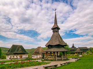 Fototapeta na wymiar Traditional Maramures wooden architecture of Barsana monastery, Romania