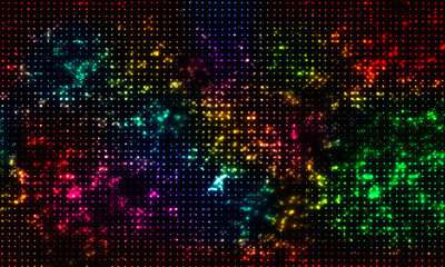 Bright colored sparkle on a black background. Effect halftone Vector background