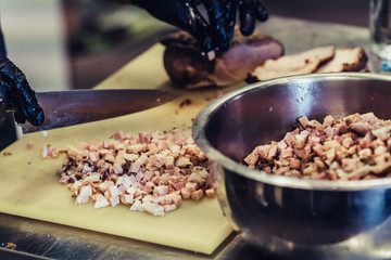 Cut Ham on the Yellow Cutting Board