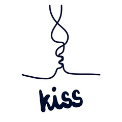 Kiss line illustration hand drawn minimalism style with lettering