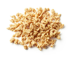 Heap of soya chunks isolated on white, from above