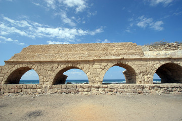Ancient Roman aqueduct at Caesaria, in Israel.