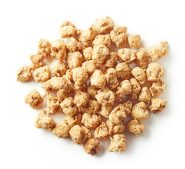 Heap of soya chunks isolated on white, from above
