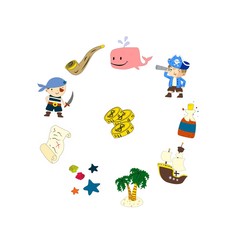 Pirate adventures Pirate party Kindergarten pirate party for children Adventure, treasure, pirates, octopus, whale, ship Kids drawing pattern for banners, leaflets, brochure, invitations