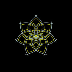 Fototapeta premium Simple composition of abstract flower with mandala shape and black background.