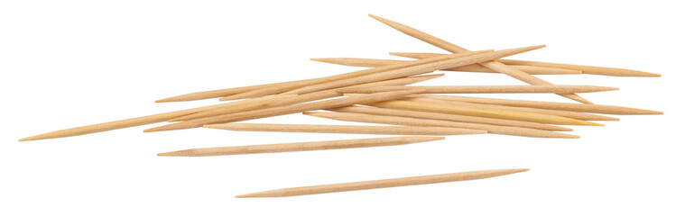 Wooden toothpicks isolated on white background with clipping path