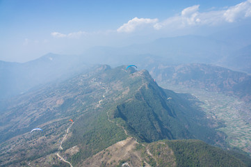 Fototapeta premium Sarankot Pokhara Nepal paragliding