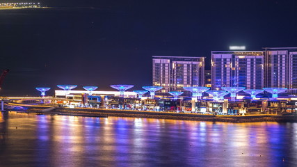 Bluewaters island aerial night timelapse with ferris wheel