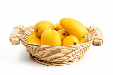 Close-up view of fresh mango isolated on white background.