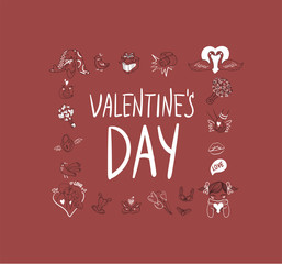 Collection of hand drawn Valentine day doodle. Valentine's day special pack design elements sets. Perfect for invitation cards and page decoration.