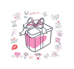 Collection of hand drawn Valentine day doodle. Valentine's day special pack design elements sets. Perfect for invitation cards and page decoration.