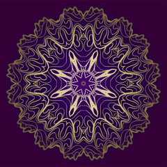 Flower Round Pattern. Vector Illustration. For Design, Invitation Wedding, Valentine's, Background, Wallpaper, Interior. Purple gold color