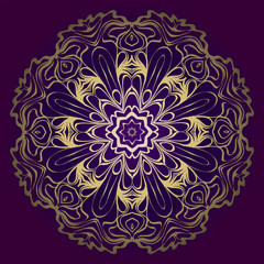 Circle Floral Pattern. Hand Draw Mandala. Decorative Elements. Vector Illustration. Anti-Stress Therapy Pattern. Purple, gold color