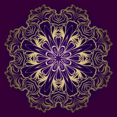 Circle Floral Pattern. Hand Draw Mandala. Decorative Elements. Vector Illustration. Anti-Stress Therapy Pattern. Purple, gold color