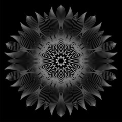 Flower Coloring Mandala. Decorative Elements. Oriental Pattern, Vector Illustration. Indian, Moroccan, Mystic, Ottoman Motifs. Black white grey color